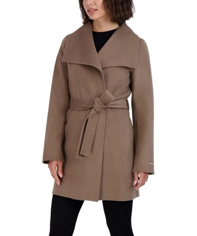 Women's Ella Lightweight Double Face Wool Wrap Coat with Tie Belt Mink $45.41 Coats