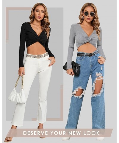 Long Sleeve Crop Tops for Women Tie Front V Neck Womens Sexy Tops Trendy Going Out Tops for Women Heather Grey $9.68 Blouses