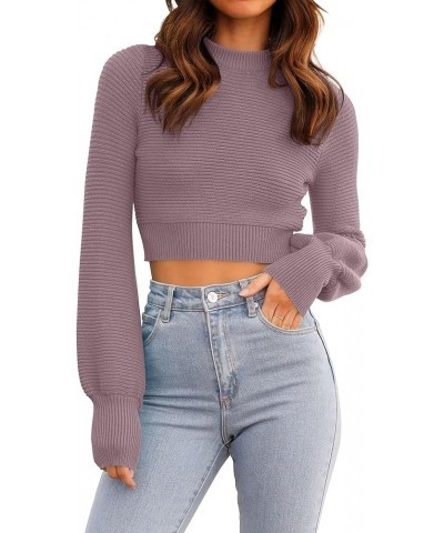 Women's Fall Mock Neck Cropped Sweater 2024 Long Sleeve Soft Ribbed Knit Pullover Jumper Tops Purple $19.24 Sweaters