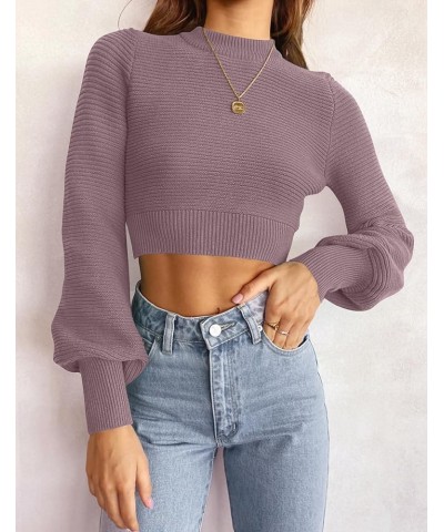 Women's Fall Mock Neck Cropped Sweater 2024 Long Sleeve Soft Ribbed Knit Pullover Jumper Tops Purple $19.24 Sweaters