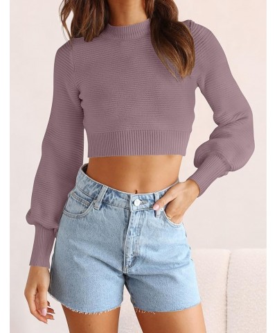 Women's Fall Mock Neck Cropped Sweater 2024 Long Sleeve Soft Ribbed Knit Pullover Jumper Tops Purple $19.24 Sweaters