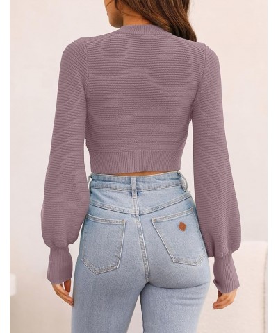 Women's Fall Mock Neck Cropped Sweater 2024 Long Sleeve Soft Ribbed Knit Pullover Jumper Tops Purple $19.24 Sweaters