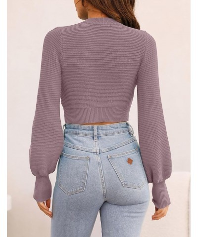 Women's Fall Mock Neck Cropped Sweater 2024 Long Sleeve Soft Ribbed Knit Pullover Jumper Tops Purple $19.24 Sweaters