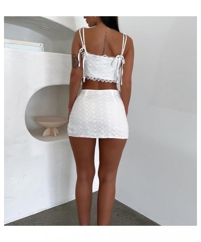 Women Two Piece Skirt Set Sexy Slim Fit Crop Top Low Waist Bodycon Mini Skirts 2 Pc Party Outfit Trendy Clubwear Yc-white Lac...