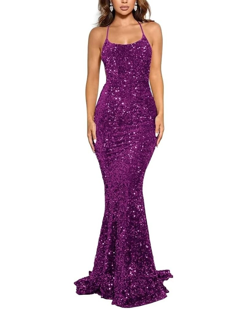 Sparkly Sexy Backless Prom Dresses Mermaid Glittery Sequin Evening Gowns for Women Bridesmaid Party Gowns Mauve $38.47 Dresses