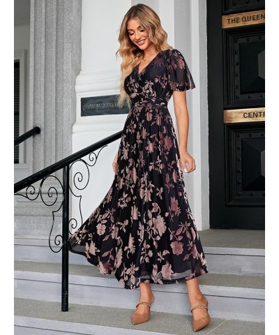 Simplee Women Boho Floral Maxi Dress Flowy Casual V Neck Short Sleeve Wedding Guest Holiday Beach Long Dress Velvet Burnout 4...