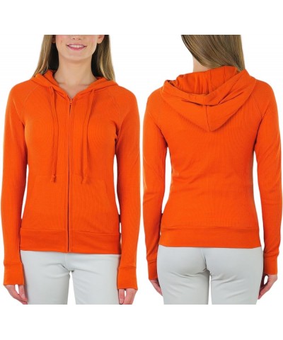 Women’s Velour Terry Active Cropped Zip-Up Jacket with Hood Regular Length Waffle Knit Thermal Hoodie - Orange $11.25 Jackets