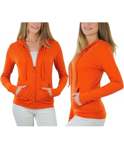 Women’s Velour Terry Active Cropped Zip-Up Jacket with Hood Regular Length Waffle Knit Thermal Hoodie - Orange $11.25 Jackets