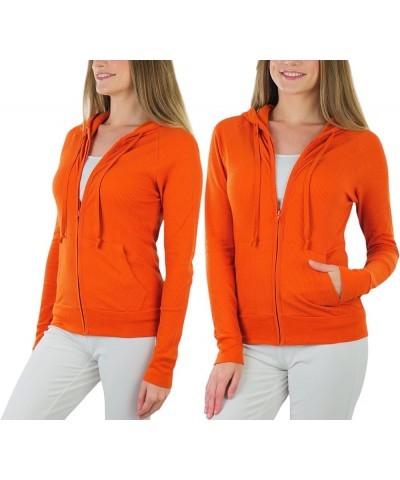 Women’s Velour Terry Active Cropped Zip-Up Jacket with Hood Regular Length Waffle Knit Thermal Hoodie - Orange $11.25 Jackets