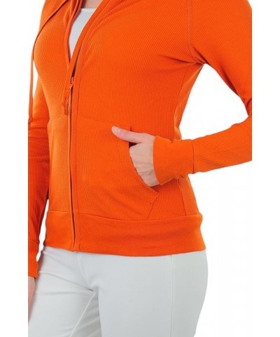 Women’s Velour Terry Active Cropped Zip-Up Jacket with Hood Regular Length Waffle Knit Thermal Hoodie - Orange $11.25 Jackets