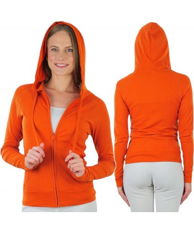 Women’s Velour Terry Active Cropped Zip-Up Jacket with Hood Regular Length Waffle Knit Thermal Hoodie - Orange $11.25 Jackets