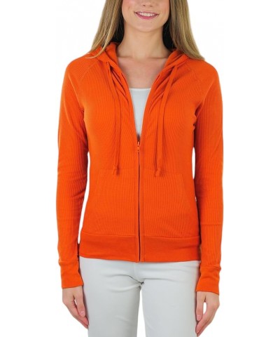 Women’s Velour Terry Active Cropped Zip-Up Jacket with Hood Regular Length Waffle Knit Thermal Hoodie - Orange $11.25 Jackets