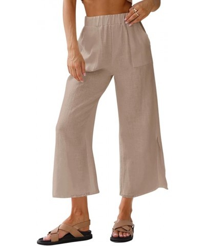 Womens Capri Wide Leg Pants Casual High Waist Linen Palazzo Pants Loose Summer Slacks with Pockets 2024 Khaki $20.99 Pants