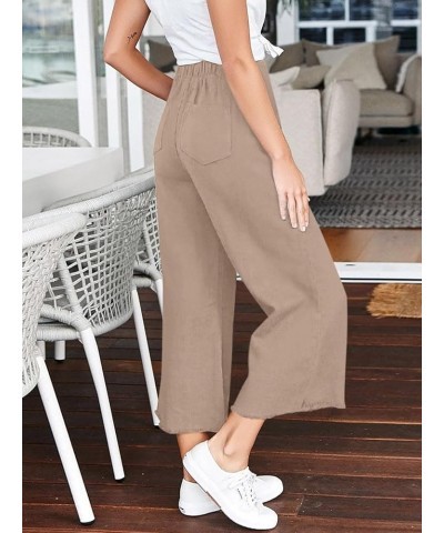 Womens Capri Wide Leg Pants Casual High Waist Linen Palazzo Pants Loose Summer Slacks with Pockets 2024 Khaki $20.99 Pants