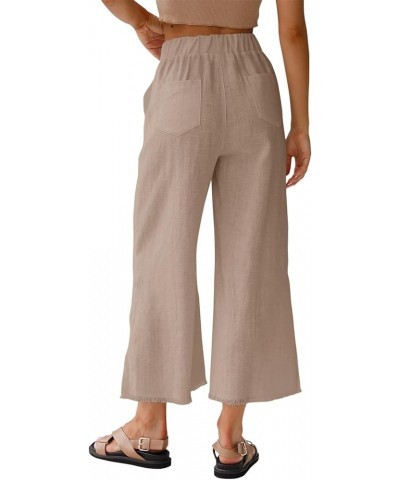 Womens Capri Wide Leg Pants Casual High Waist Linen Palazzo Pants Loose Summer Slacks with Pockets 2024 Khaki $20.99 Pants