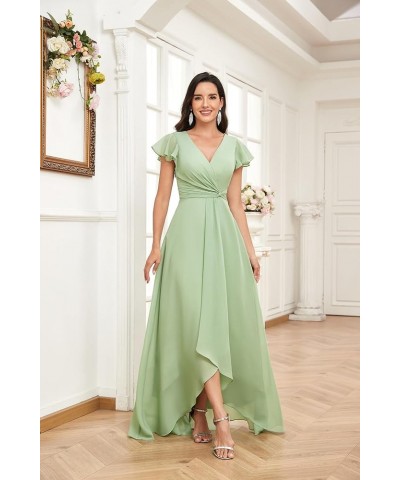 High Low Short Sleeve Bridesmaid Dresses for Women Long Chiffon Pleated V Neck Prom Formal Evening Dress Coral $29.14 Dresses