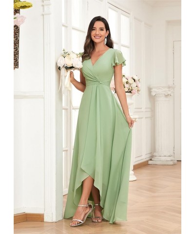 High Low Short Sleeve Bridesmaid Dresses for Women Long Chiffon Pleated V Neck Prom Formal Evening Dress Coral $29.14 Dresses