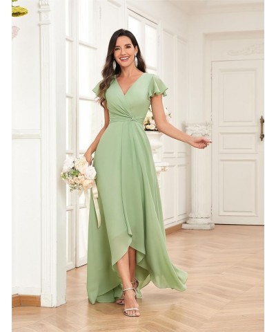 High Low Short Sleeve Bridesmaid Dresses for Women Long Chiffon Pleated V Neck Prom Formal Evening Dress Coral $29.14 Dresses