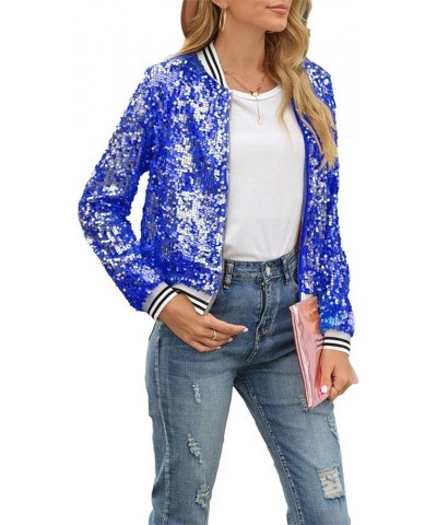 Womens Sparkly Multicolor Sequins Zip Up Coat Long Sleeve Slim Fit Short Blazer Jacket C 5blue $20.71 Blazers