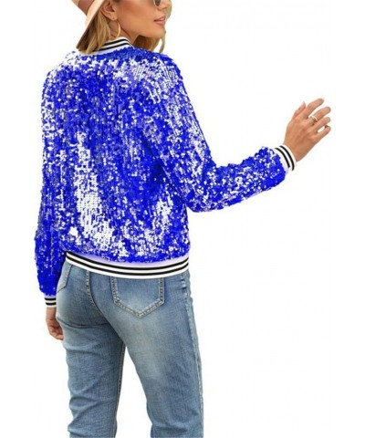 Womens Sparkly Multicolor Sequins Zip Up Coat Long Sleeve Slim Fit Short Blazer Jacket C 5blue $20.71 Blazers