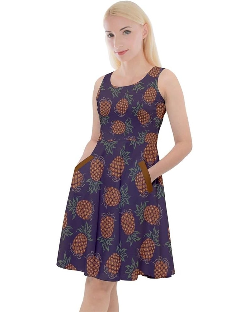 Womens Pineapple Summer Hawaii Fruits Print Casual Knee Length Skater Dress with Pockets, XS-5XL Purple $13.20 Dresses