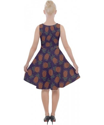 Womens Pineapple Summer Hawaii Fruits Print Casual Knee Length Skater Dress with Pockets, XS-5XL Purple $13.20 Dresses