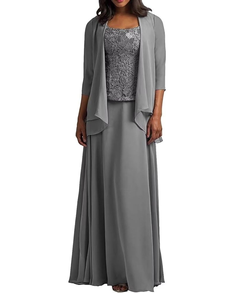 2 Piece Plus Size Mother of The Bride Dress with Jacket Long Chiffon Wedding Guest Formal Party Dresses for Mom Grey $37.50 D...