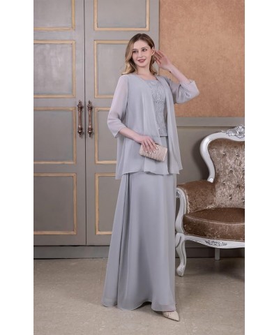 2 Piece Plus Size Mother of The Bride Dress with Jacket Long Chiffon Wedding Guest Formal Party Dresses for Mom Grey $37.50 D...