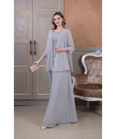 2 Piece Plus Size Mother of The Bride Dress with Jacket Long Chiffon Wedding Guest Formal Party Dresses for Mom Grey $37.50 D...