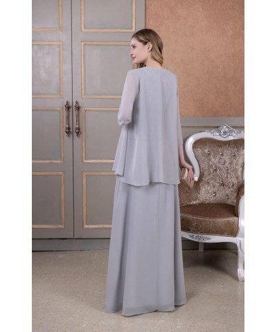 2 Piece Plus Size Mother of The Bride Dress with Jacket Long Chiffon Wedding Guest Formal Party Dresses for Mom Grey $37.50 D...