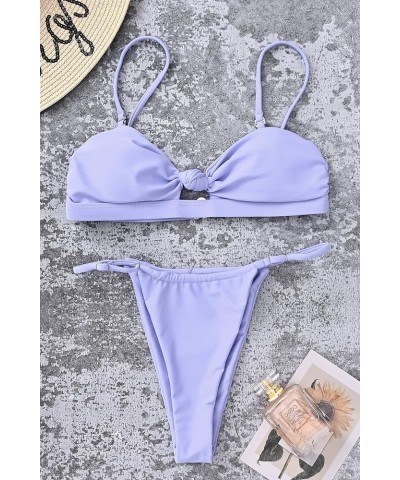 Womens High Waist Swimsuit Brazilian Thong Sexy Bikini Set 2 Piece Triangle Bathing Suit Knot Light Purple $20.29 Swimsuits