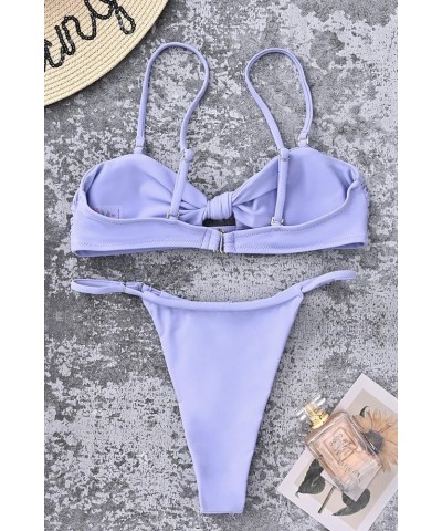 Womens High Waist Swimsuit Brazilian Thong Sexy Bikini Set 2 Piece Triangle Bathing Suit Knot Light Purple $20.29 Swimsuits