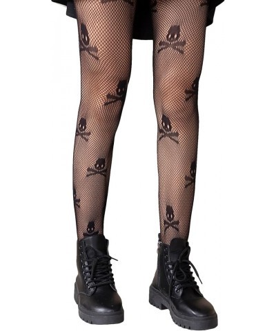 Women's Patterned Fishnet Tights High Waist Pantyhose Floral Stockings Skull Black $10.61 Socks