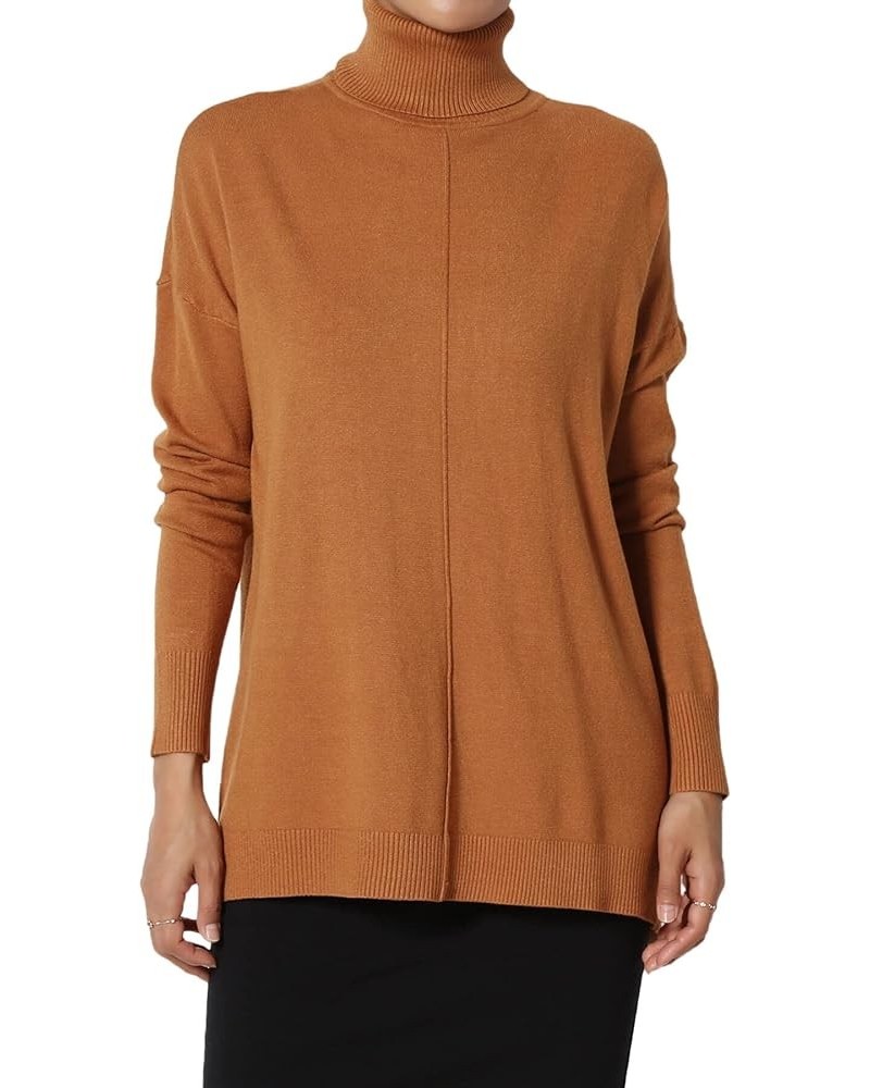 Women's Cozy Turtle Neck Loose Fit Dolman Long Sleeve Soft Knit Sweater Top Almond $16.42 Sweaters