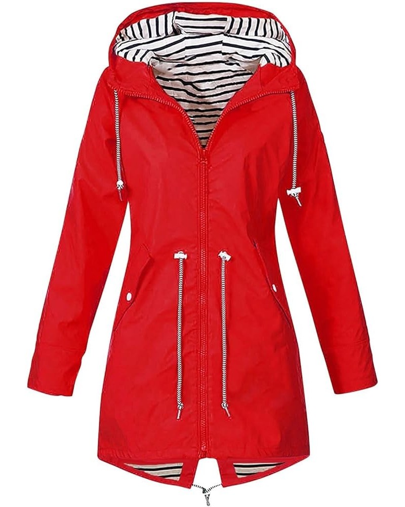 Rain Coat For Women Waterproof,2023 Trendy Lightweight Hooded Zip Windbreaker Jackets Travel Hiking Outdoor Coats C-red $9.80...