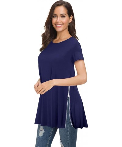 Womens Tunic Tops Short Sleeve Side Split Swing Summer Loose T Shirts Navy Blue $10.79 Tops