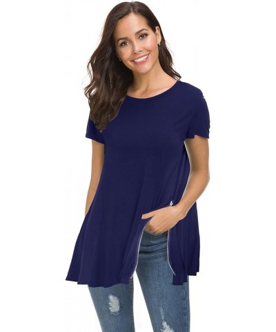 Womens Tunic Tops Short Sleeve Side Split Swing Summer Loose T Shirts Navy Blue $10.79 Tops