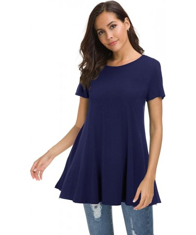 Womens Tunic Tops Short Sleeve Side Split Swing Summer Loose T Shirts Navy Blue $10.79 Tops