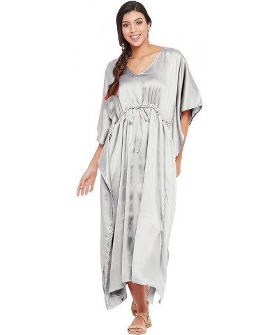 Gypsie Blu Women Plus Size Kaftan Maxi Dress Kimono Long Caftan Casual Satin Nightdress Ladies Nighty Silver Gray $11.28 Swim...