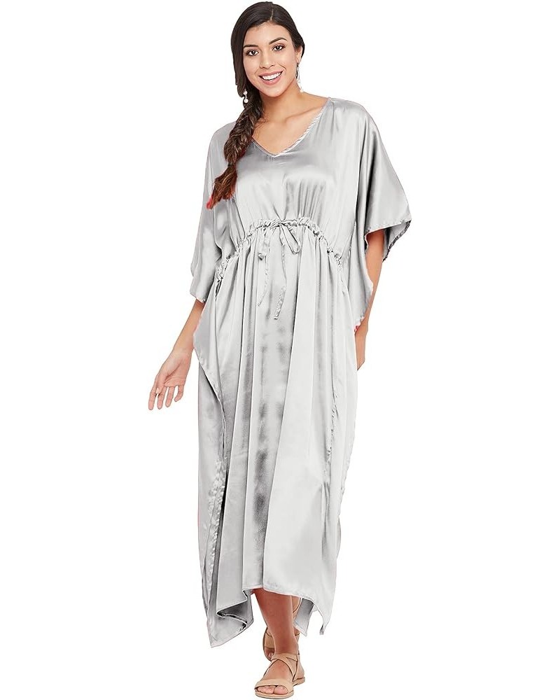 Gypsie Blu Women Plus Size Kaftan Maxi Dress Kimono Long Caftan Casual Satin Nightdress Ladies Nighty Silver Gray $11.28 Swim...