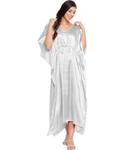 Gypsie Blu Women Plus Size Kaftan Maxi Dress Kimono Long Caftan Casual Satin Nightdress Ladies Nighty Silver Gray $11.28 Swim...