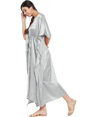 Gypsie Blu Women Plus Size Kaftan Maxi Dress Kimono Long Caftan Casual Satin Nightdress Ladies Nighty Silver Gray $11.28 Swim...