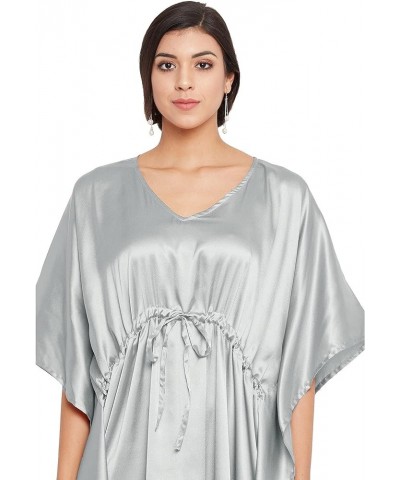 Gypsie Blu Women Plus Size Kaftan Maxi Dress Kimono Long Caftan Casual Satin Nightdress Ladies Nighty Silver Gray $11.28 Swim...