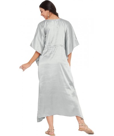 Gypsie Blu Women Plus Size Kaftan Maxi Dress Kimono Long Caftan Casual Satin Nightdress Ladies Nighty Silver Gray $11.28 Swim...