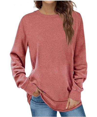 Long Sleeve Shirts for Women Fall 2023 Crewneck Sweatshirts Pullover Trendy Casual Workout Loose Oversized Tshirts C-red $9.9...