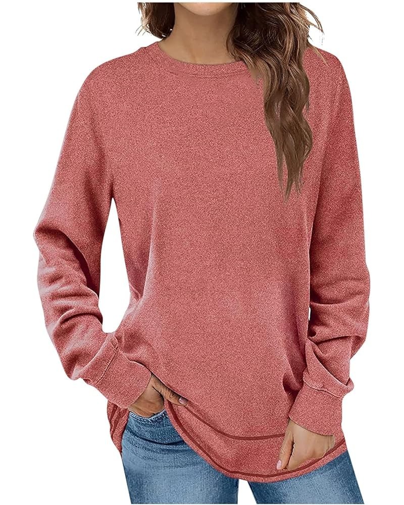 Long Sleeve Shirts for Women Fall 2023 Crewneck Sweatshirts Pullover Trendy Casual Workout Loose Oversized Tshirts C-red $9.9...