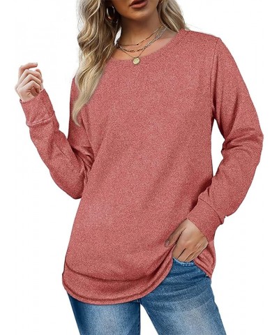 Long Sleeve Shirts for Women Fall 2023 Crewneck Sweatshirts Pullover Trendy Casual Workout Loose Oversized Tshirts C-red $9.9...