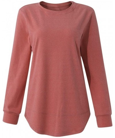 Long Sleeve Shirts for Women Fall 2023 Crewneck Sweatshirts Pullover Trendy Casual Workout Loose Oversized Tshirts C-red $9.9...