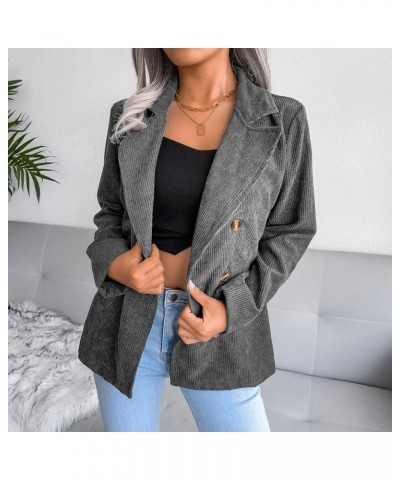 Blazer Sets Women 2 Piece Outfits Women Double Breasted Corduroy Jacket Long Sleeve Work Office Tan Blazer for Women Dark Gra...