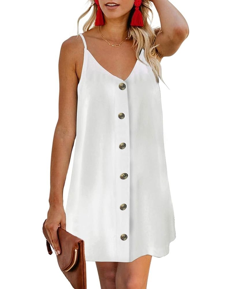 Women’s V Neck Spaghetti Shoulder Strap Sleeveless Mini Dress A White $13.49 Dresses